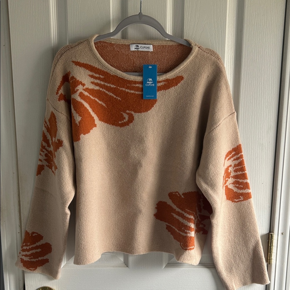 Cupshe Women's Sweater in Beige and Orange Floral